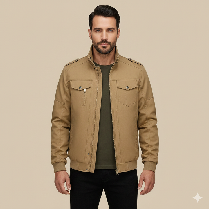 Men’s Bomber Jacket with Stand Collar &amp; Cargo Pockets