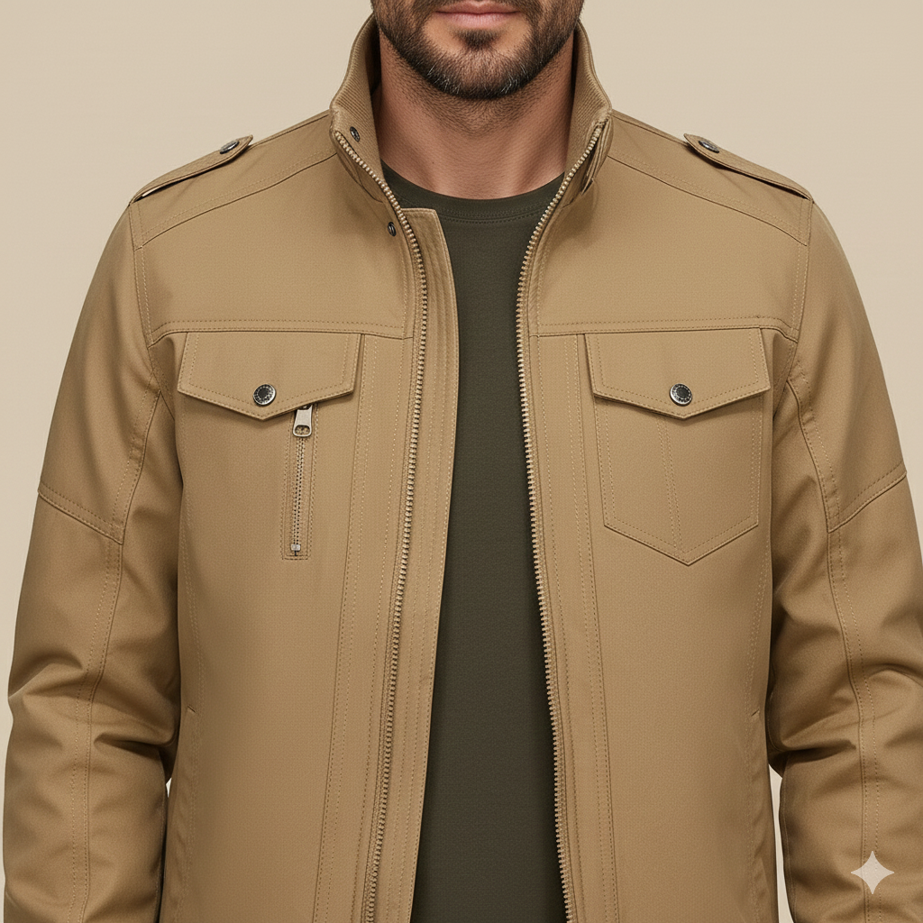 Men’s Bomber Jacket with Stand Collar &amp; Cargo Pockets