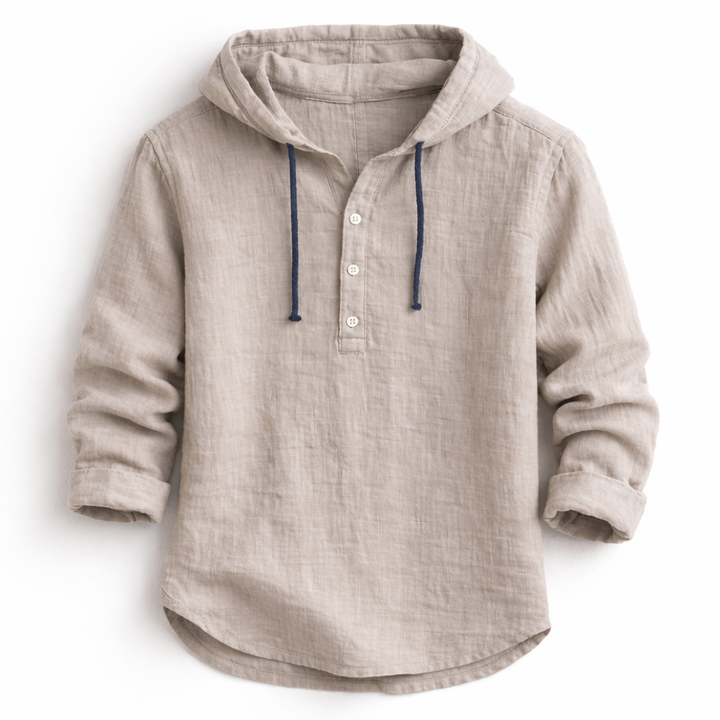 Men’s Hooded Henley Shirt Casual Long Sleeve Pullover Top