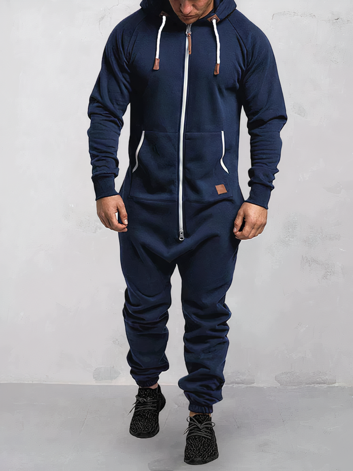 Men’s Hooded Onesie Jumpsuit Full Zip One Piece Lounge Outfit