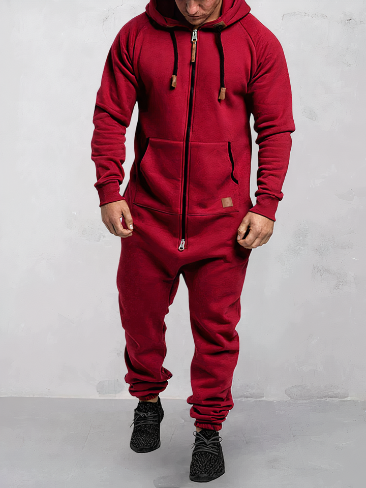 Men’s Hooded Onesie Jumpsuit Full Zip One Piece Lounge Outfit