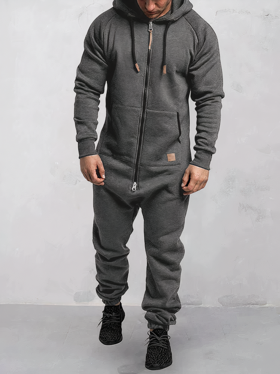 Men’s Hooded Onesie Jumpsuit Full Zip One Piece Lounge Outfit