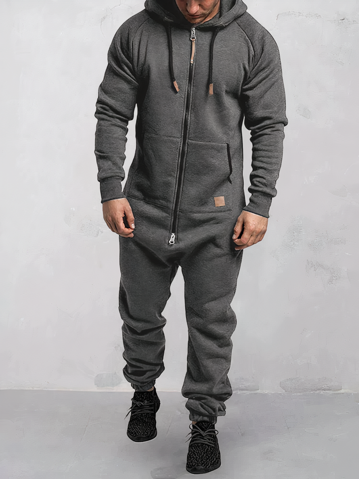 Men’s Hooded Onesie Jumpsuit Full Zip One Piece Lounge Outfit