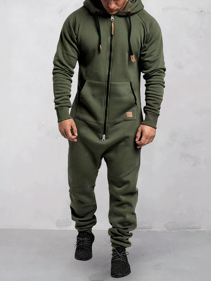Men’s Hooded Onesie Jumpsuit Full Zip One Piece Lounge Outfit