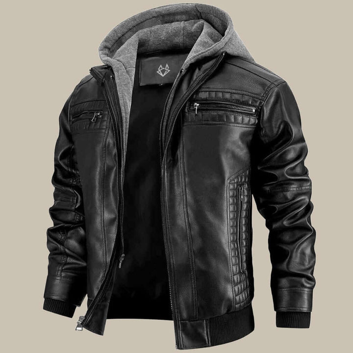 Men’s Hooded Biker Jacket Casual Zip Up Motorcycle Coat