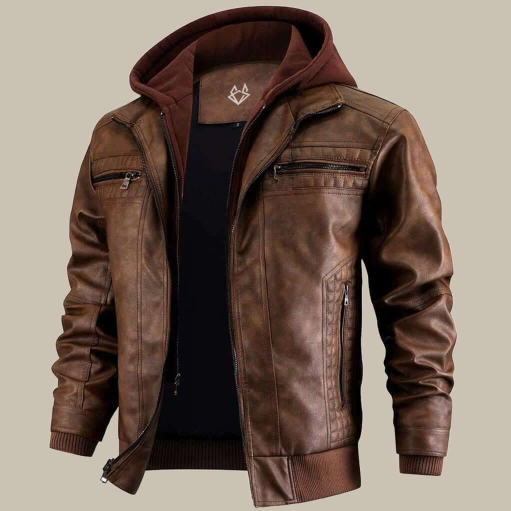 Men’s Hooded Biker Jacket Casual Zip Up Motorcycle Coat