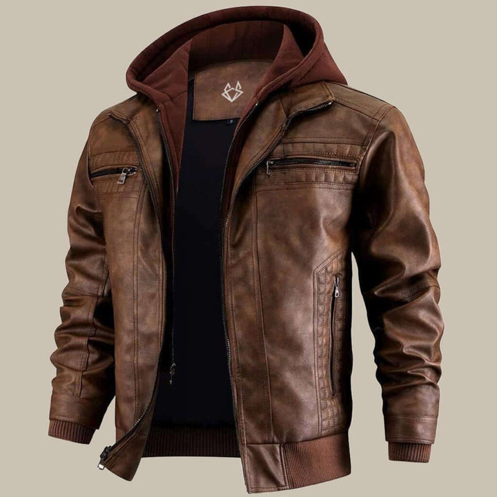 Men’s Hooded Biker Jacket Casual Zip Up Motorcycle Coat