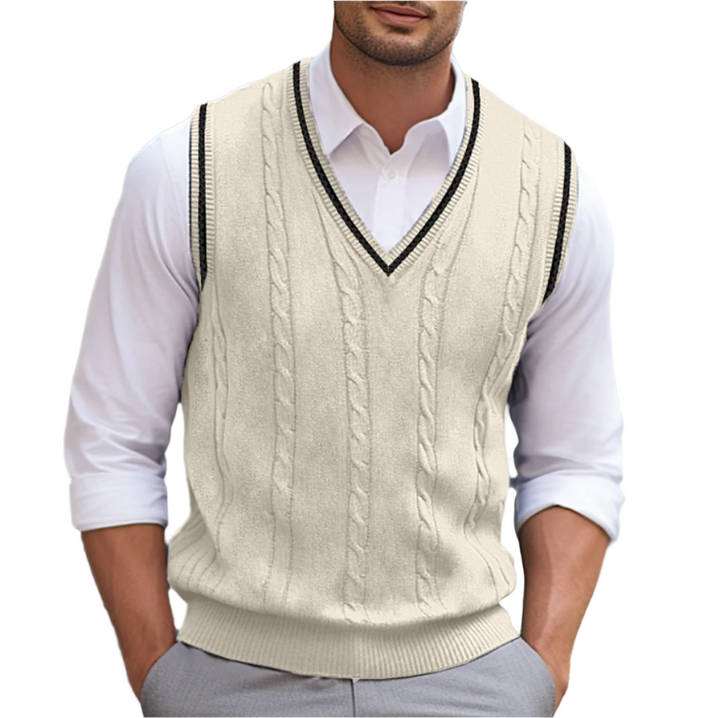 Men’s Cable Knit Sweater Vest V Neck Smart Casual Pullover