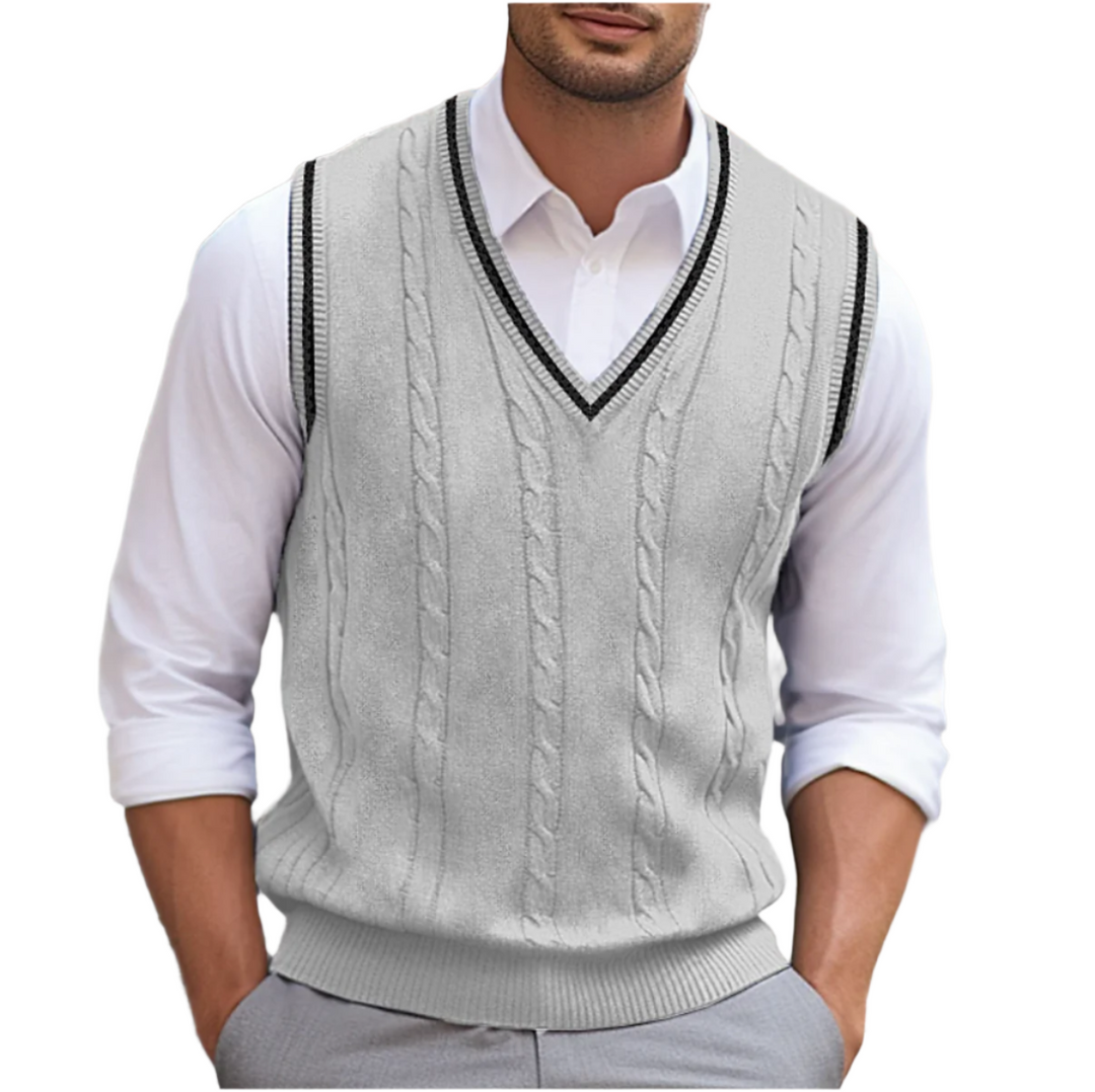 Men’s Cable Knit Sweater Vest V Neck Smart Casual Pullover