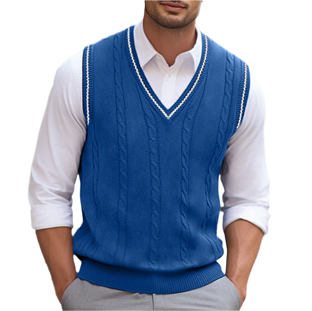 Men’s Cable Knit Sweater Vest V Neck Smart Casual Pullover
