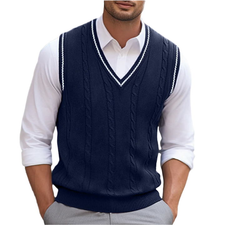 Men’s Cable Knit Sweater Vest V Neck Smart Casual Pullover