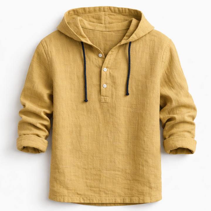 Men’s Hooded Henley Shirt Casual Long Sleeve Pullover Top