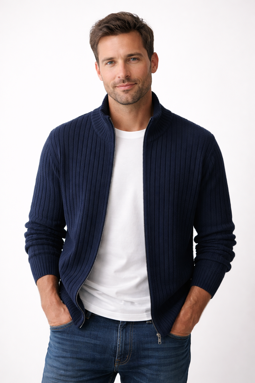 Men’s Zip Up Cardigan Sweater Casual Long Sleeve Knit Jacket