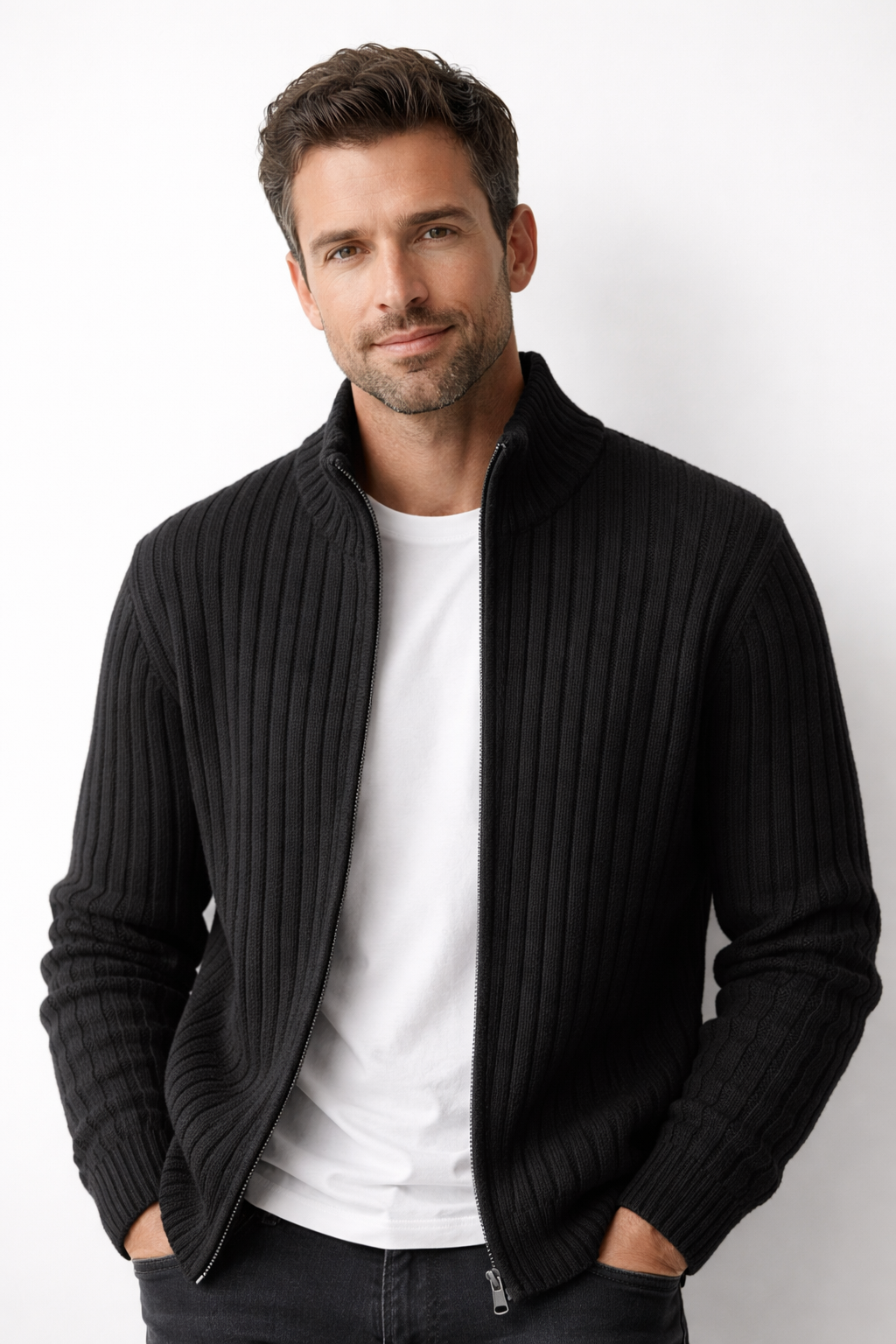 Men’s Zip Up Cardigan Sweater Casual Long Sleeve Knit Jacket