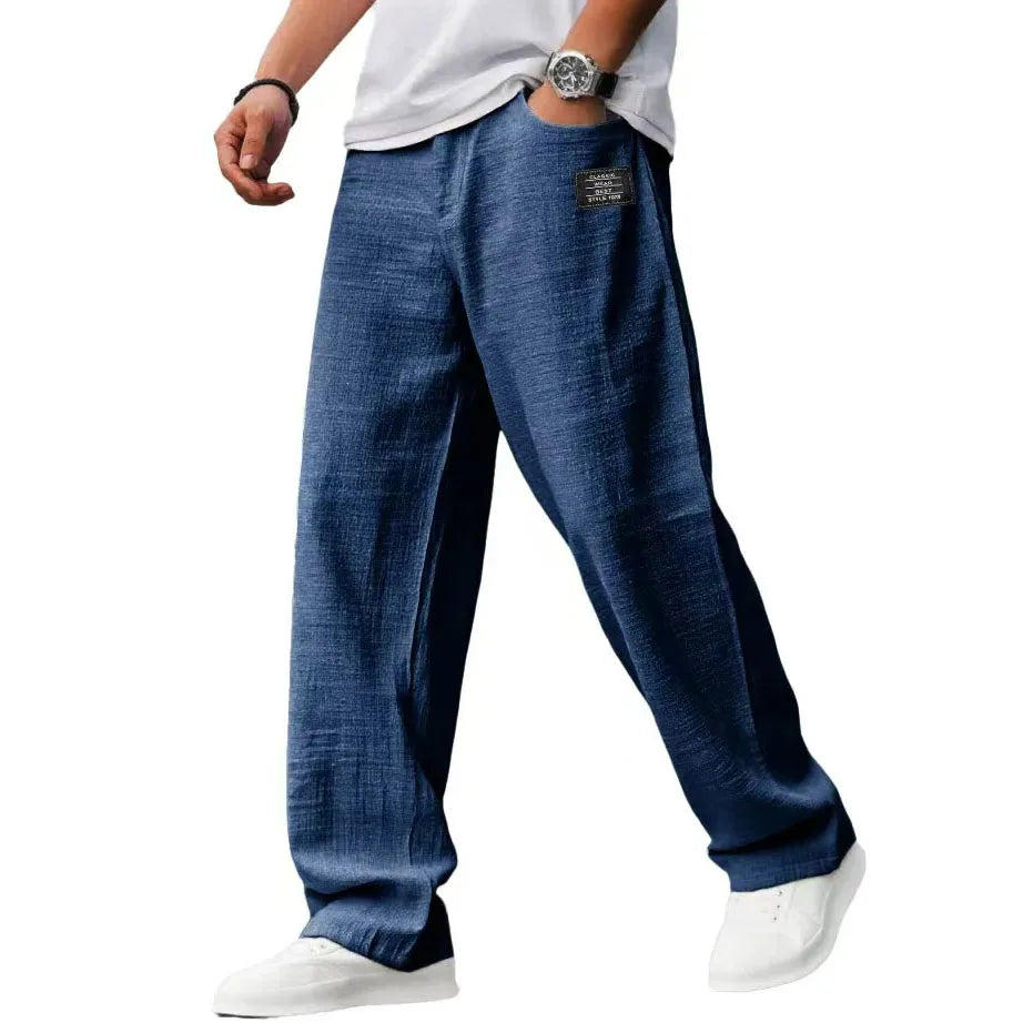 Men’s Drawstring Trousers Relaxed Fit Wide Leg Casual Pants