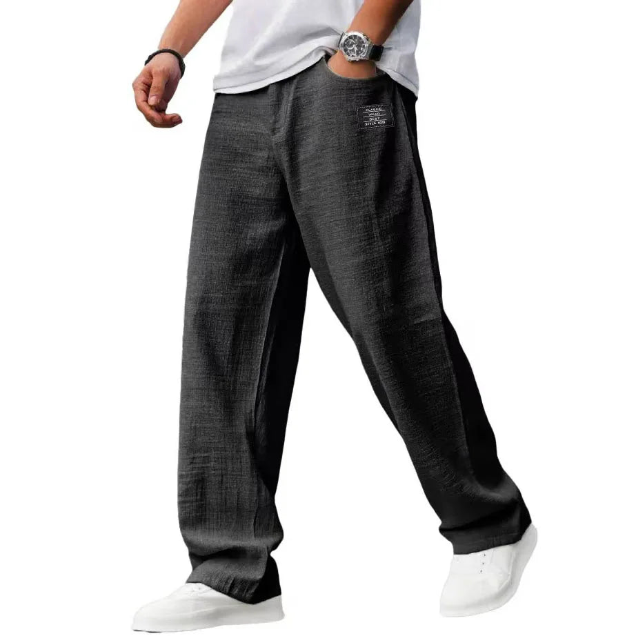 Men’s Drawstring Trousers Relaxed Fit Wide Leg Casual Pants