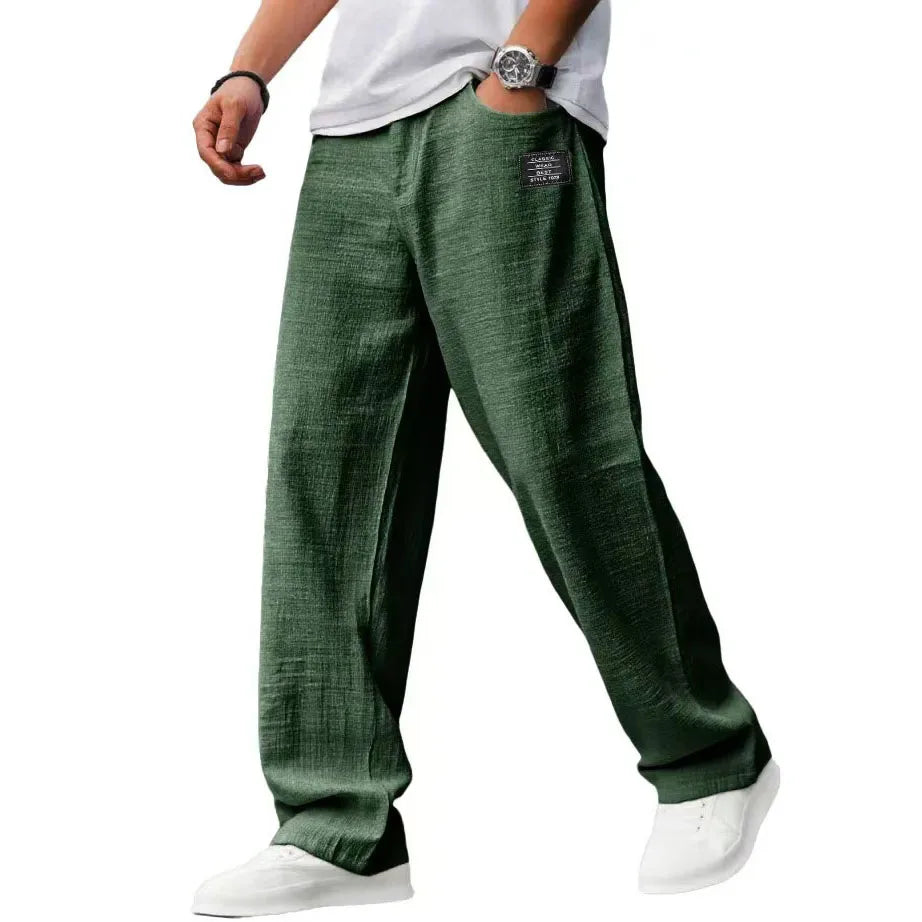 Men’s Drawstring Trousers Relaxed Fit Wide Leg Casual Pants