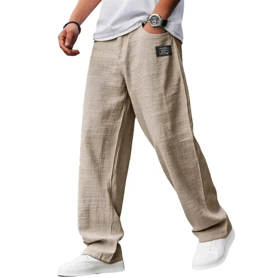 Men’s Drawstring Trousers Relaxed Fit Wide Leg Casual Pants