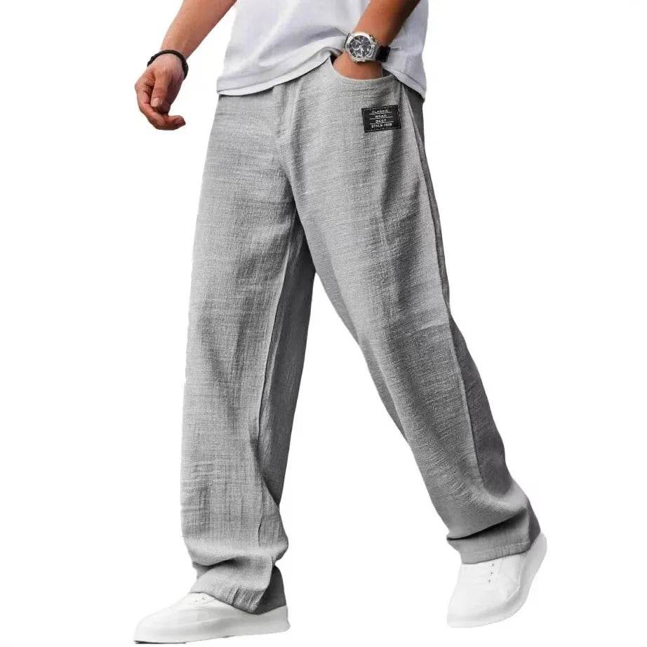 Men’s Drawstring Trousers Relaxed Fit Wide Leg Casual Pants