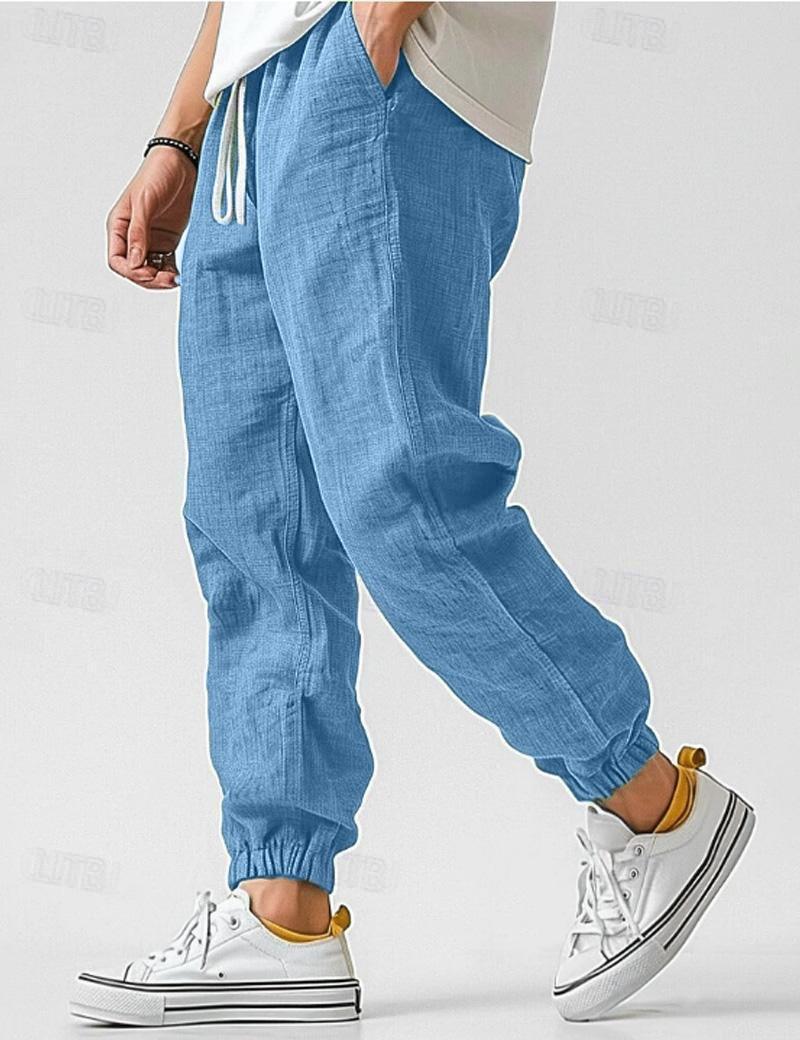 Men’s Lightweight Linen Jogger Pants Casual Drawstring Elastic Waist Trousers