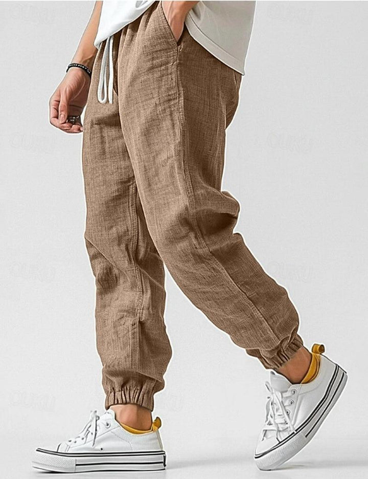 Men’s Lightweight Linen Jogger Pants Casual Drawstring Elastic Waist Trousers