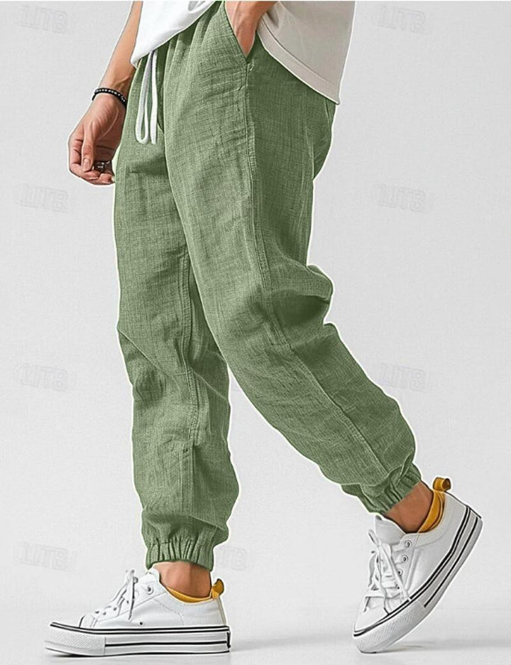 Men’s Lightweight Linen Jogger Pants Casual Drawstring Elastic Waist Trousers