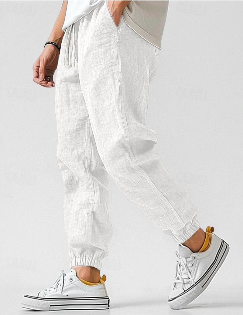 Men’s Lightweight Linen Jogger Pants Casual Drawstring Elastic Waist Trousers