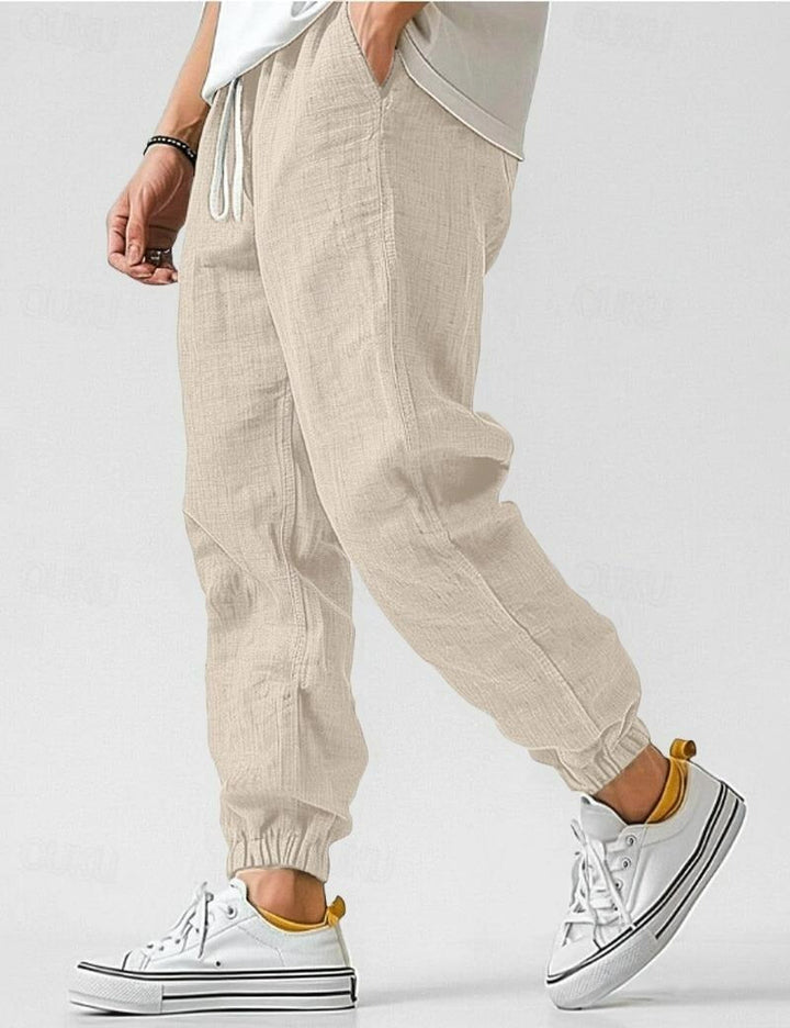 Men’s Lightweight Linen Jogger Pants Casual Drawstring Elastic Waist Trousers