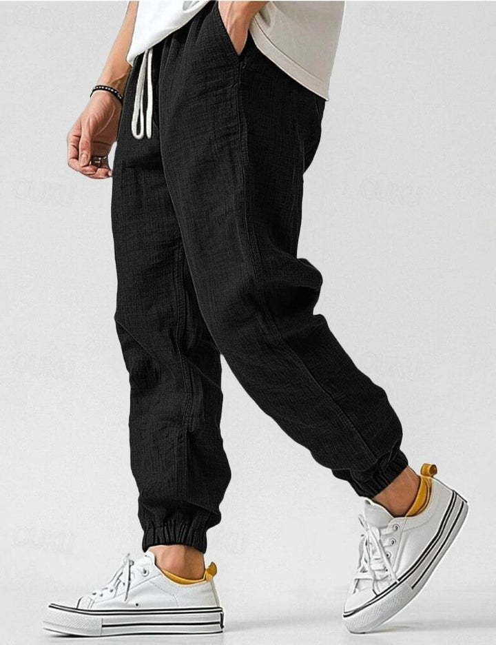 Men’s Lightweight Linen Jogger Pants Casual Drawstring Elastic Waist Trousers
