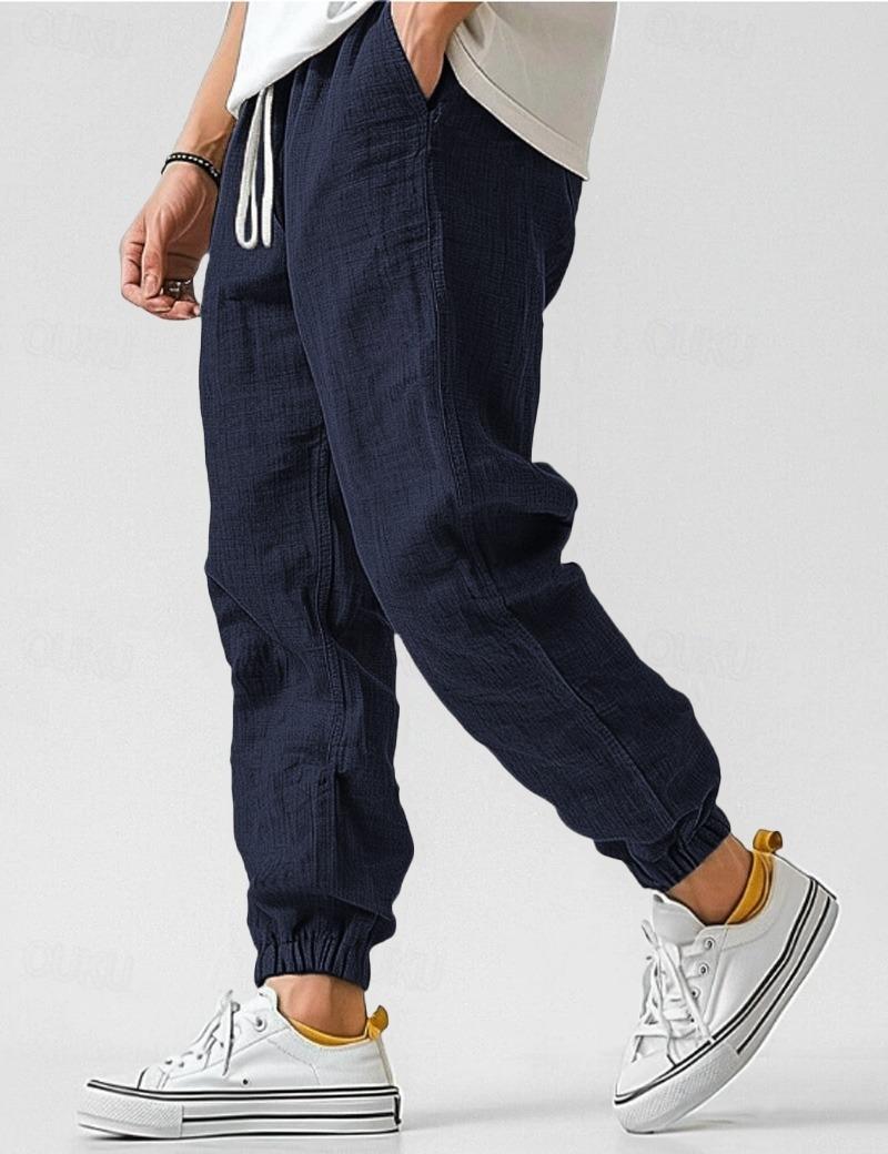 Men’s Lightweight Linen Jogger Pants Casual Drawstring Elastic Waist Trousers
