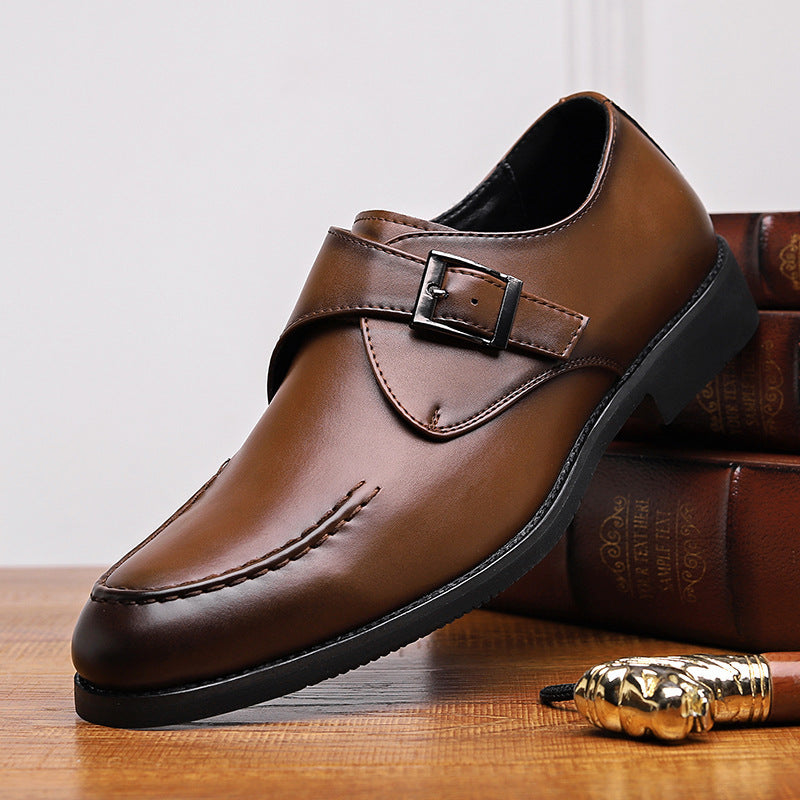 Men’s Slip-On Pointed Loafers – Stylish Buckle Casual Leather Shoes