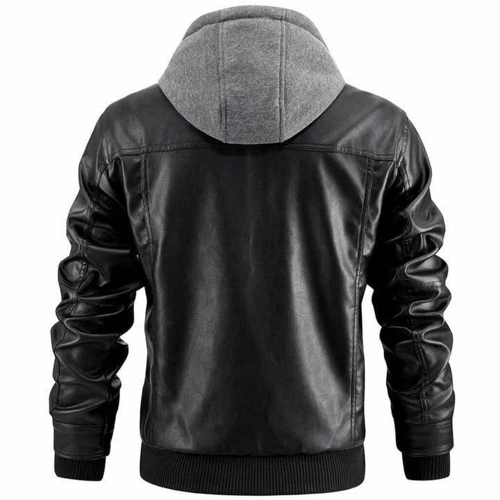 Men’s Hooded Biker Jacket Casual Zip Up Motorcycle Coat