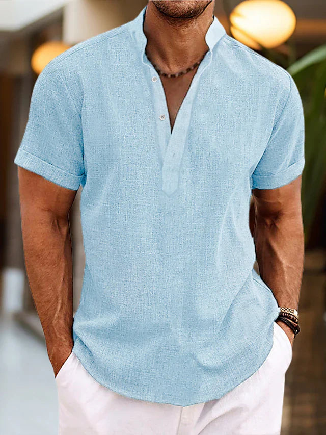 Men’s Casual V Neck Shirt Short Sleeve Summer Beach Shirt