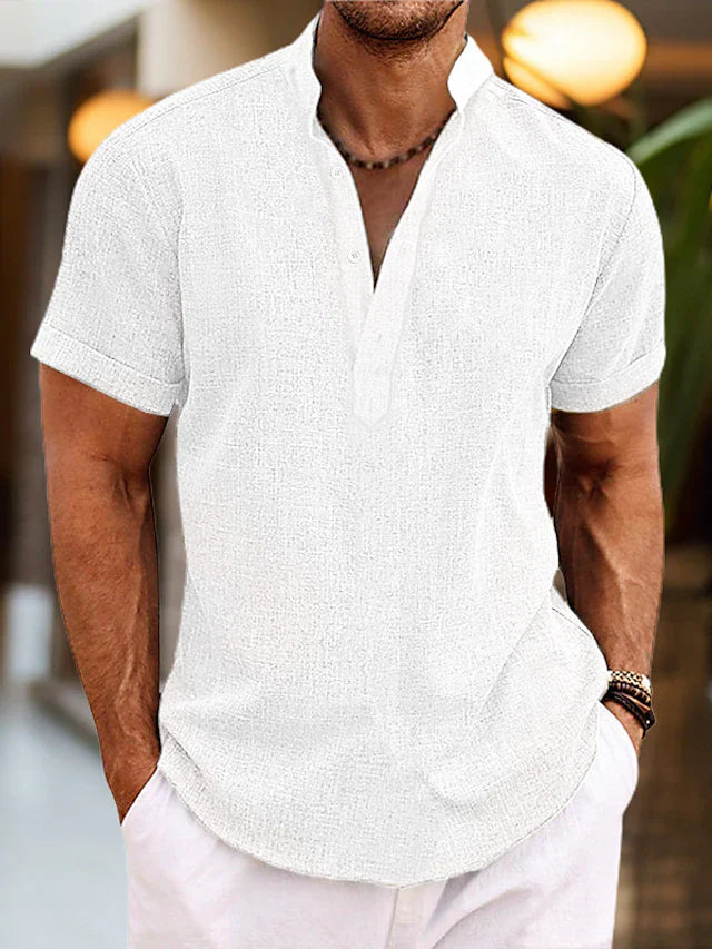 Men’s Casual V Neck Shirt Short Sleeve Summer Beach Shirt