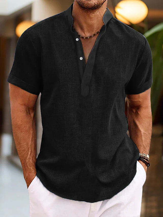Men’s Casual V Neck Shirt Short Sleeve Summer Beach Shirt
