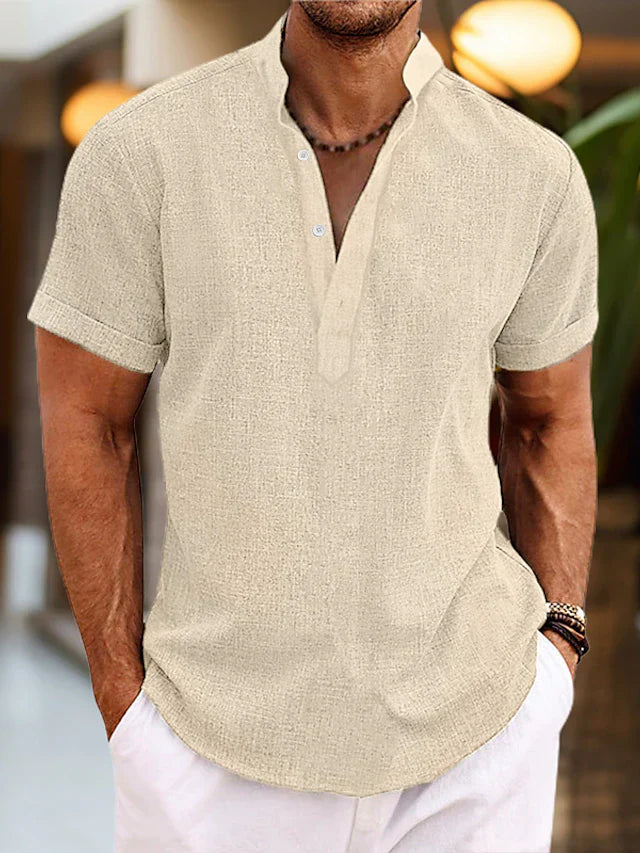 Men’s Casual V Neck Shirt Short Sleeve Summer Beach Shirt