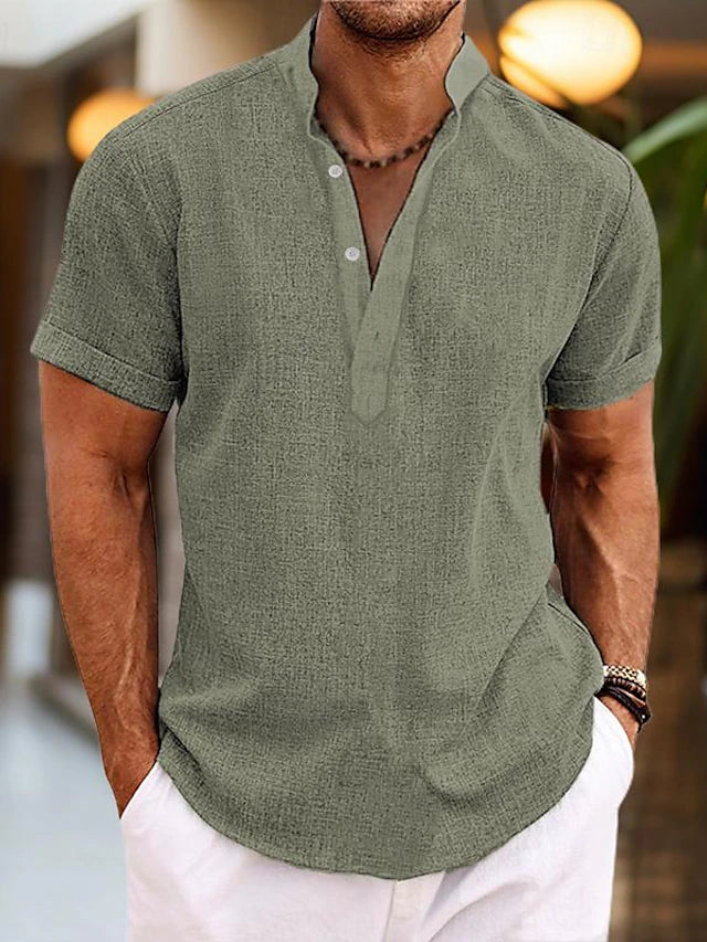 Men’s Casual V Neck Shirt Short Sleeve Summer Beach Shirt