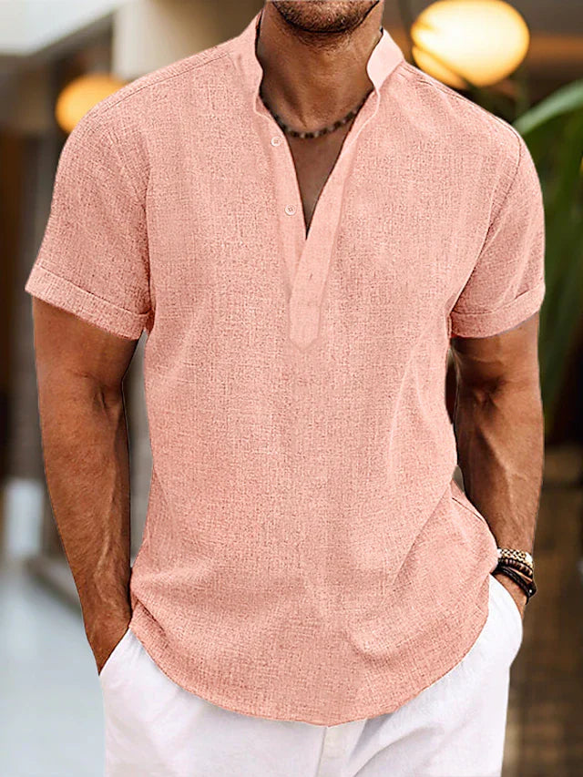 Men’s Casual V Neck Shirt Short Sleeve Summer Beach Shirt