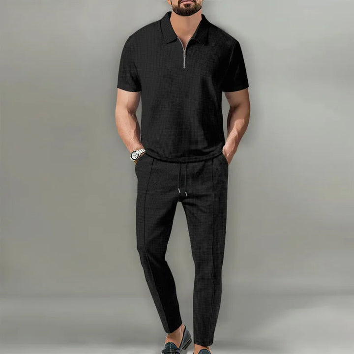 Men’s Polo Shirt and Trousers Set Casual Short Sleeve Two Piece Outfit
