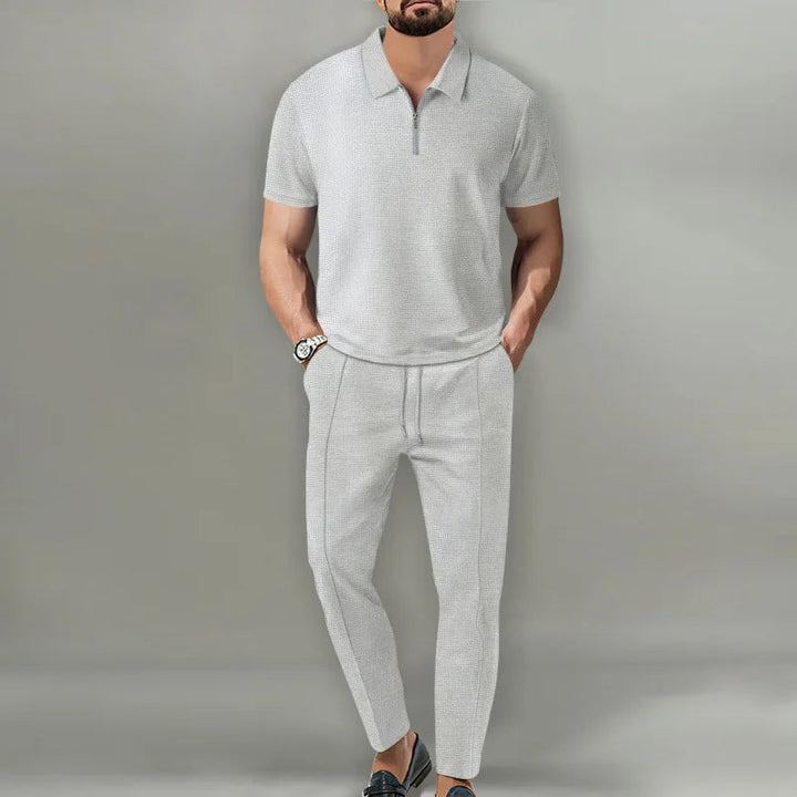 Men’s Polo Shirt and Trousers Set Casual Short Sleeve Two Piece Outfit
