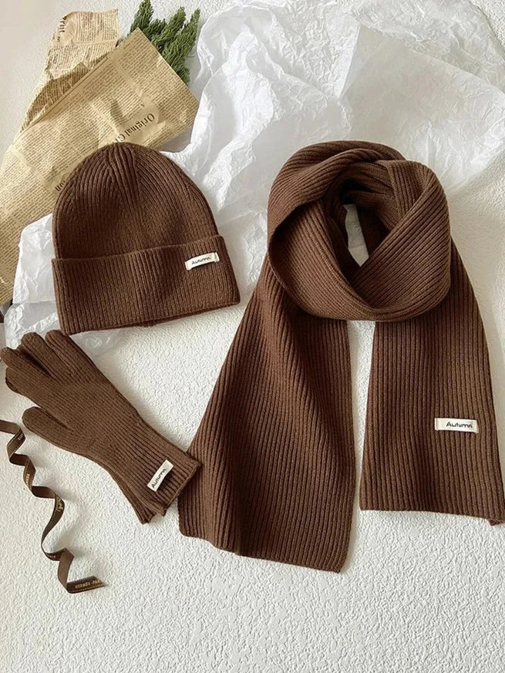 Martina Three-Piece Set | Knitted Scarf, Hat &amp; Gloves, Solid Color Winter Set