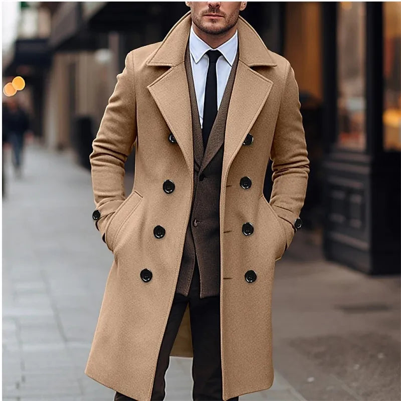 English Style Men Wool Long Overcoat – Refined Warmth for Autumn & Winter