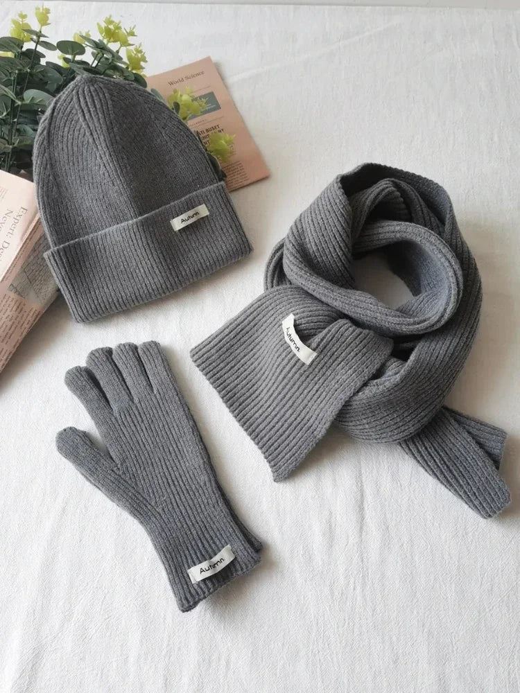 Martina Three-Piece Set | Knitted Scarf, Hat &amp; Gloves, Solid Color Winter Set
