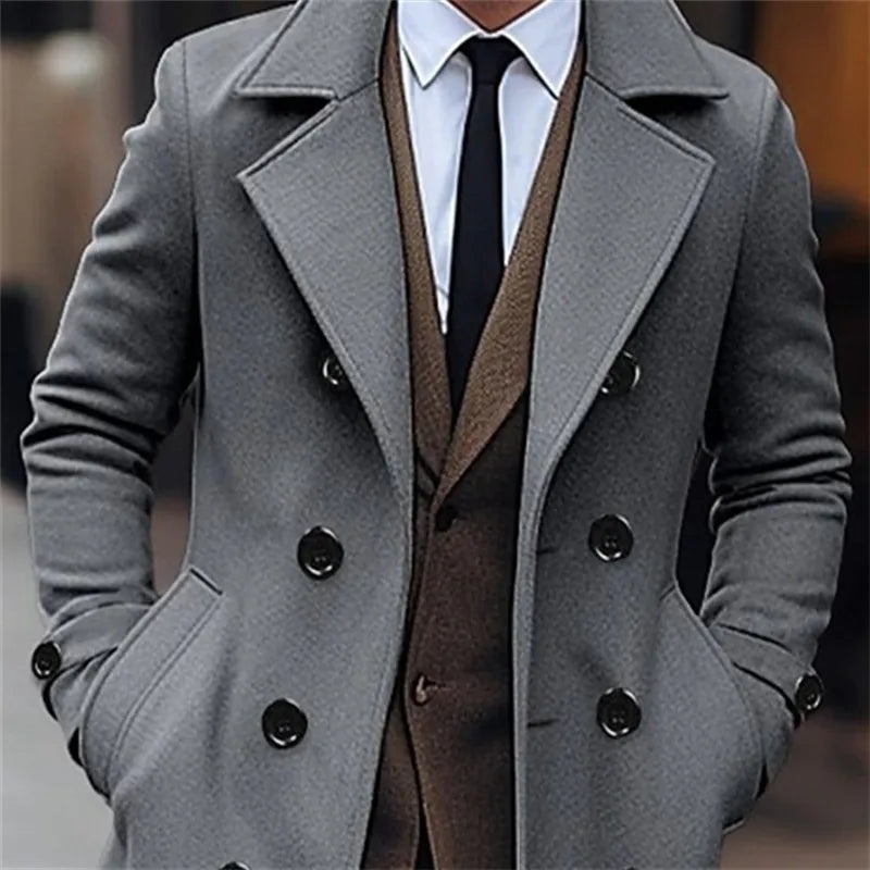 English Style Men Wool Long Overcoat – Refined Warmth for Autumn & Winter