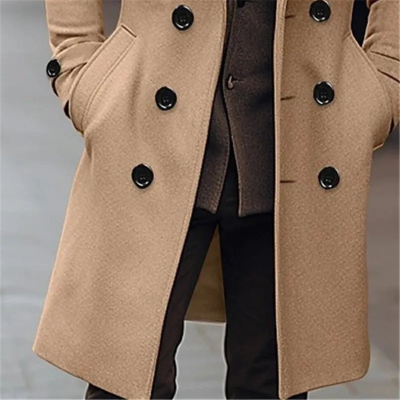 English Style Men Wool Long Overcoat – Refined Warmth for Autumn & Winter