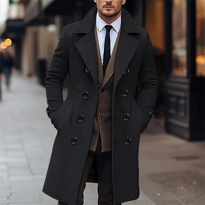 English Style Men Wool Long Overcoat – Refined Warmth for Autumn & Winter
