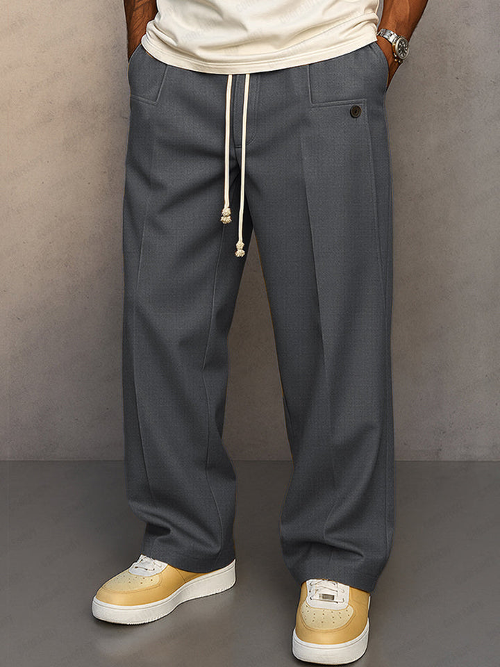 Men’s Drawstring Trousers Relaxed Fit Wide Leg Casual Pants