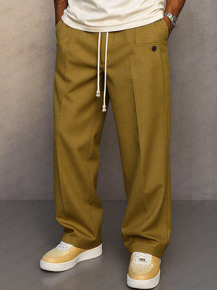 Men’s Drawstring Trousers Relaxed Fit Wide Leg Casual Pants