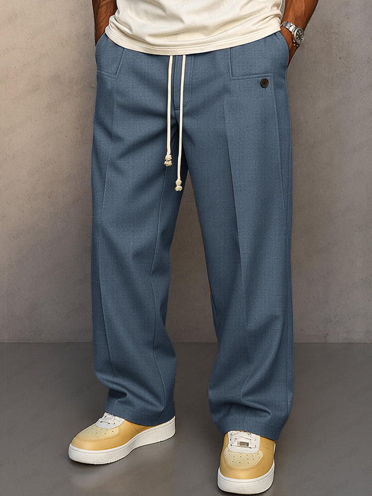 Men’s Drawstring Trousers Relaxed Fit Wide Leg Casual Pants