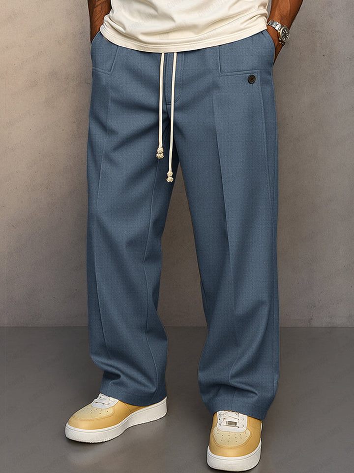 Men’s Drawstring Trousers Relaxed Fit Wide Leg Casual Pants